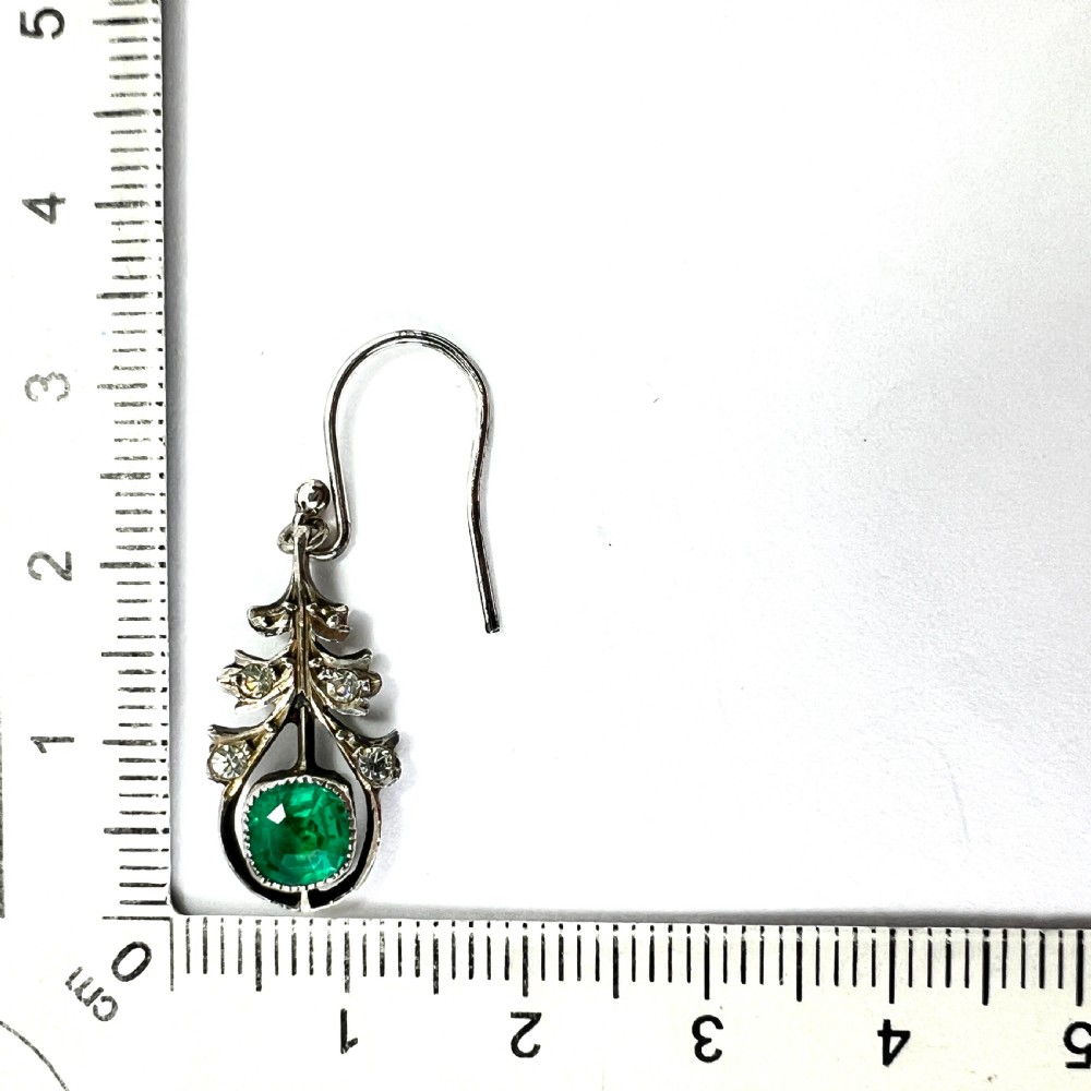 Antique Austro Hungarian Emerald Paste Silver Earrings View V
