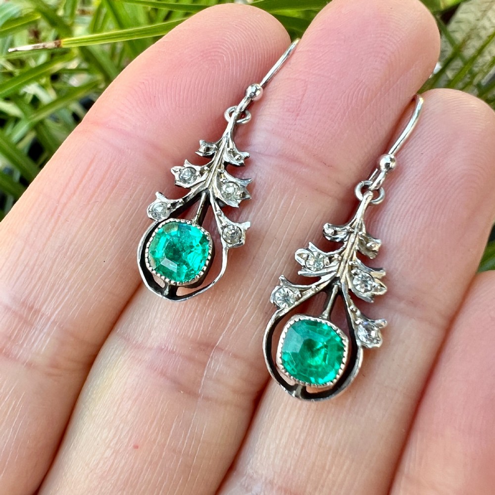 Antique Austro Hungarian Emerald Paste Silver Earrings View VI