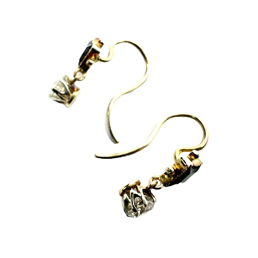 Vintage Onyx and Trembling Diamond Drop Gold Earrings View VII