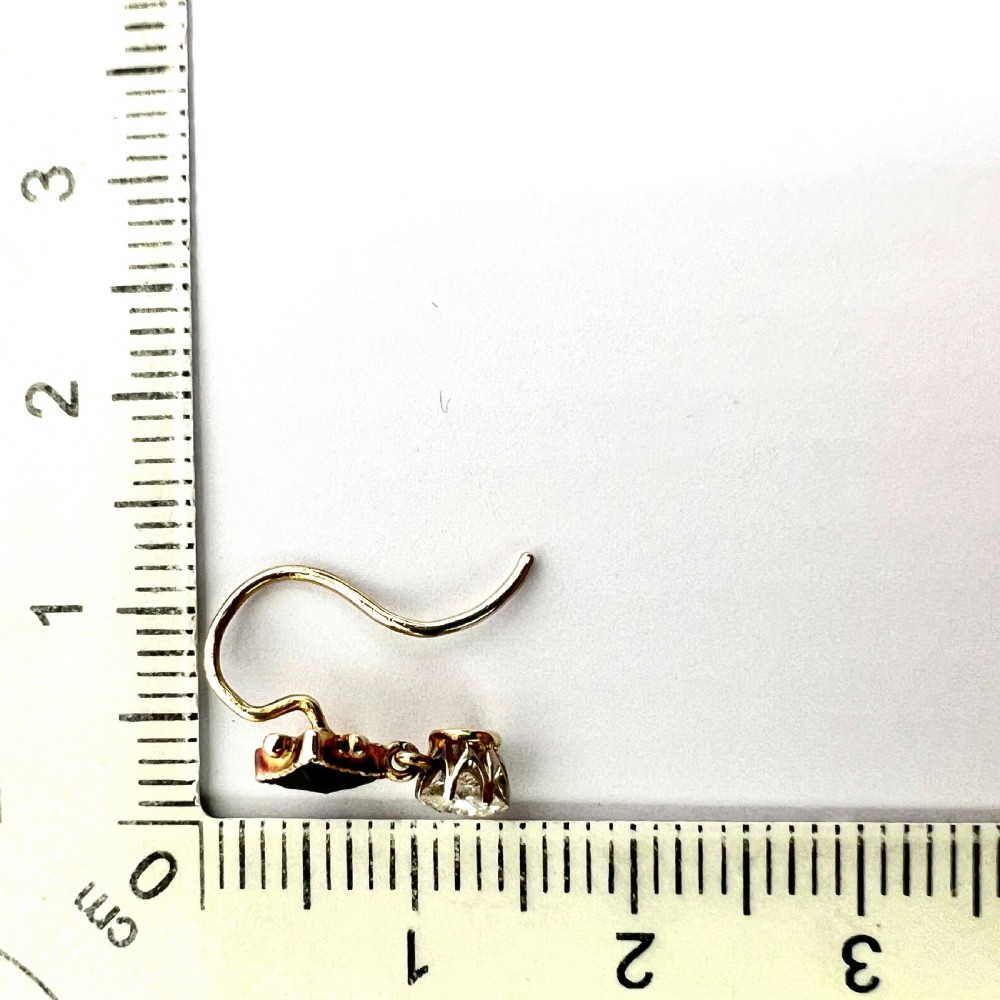 Vintage Onyx and Trembling Diamond Drop Gold Earrings View IX