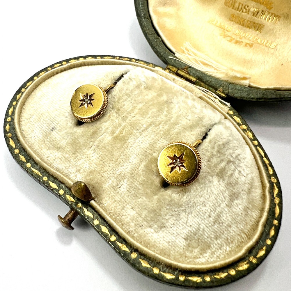 Tiny Victorian 15CT Gold and Diamond Earrings