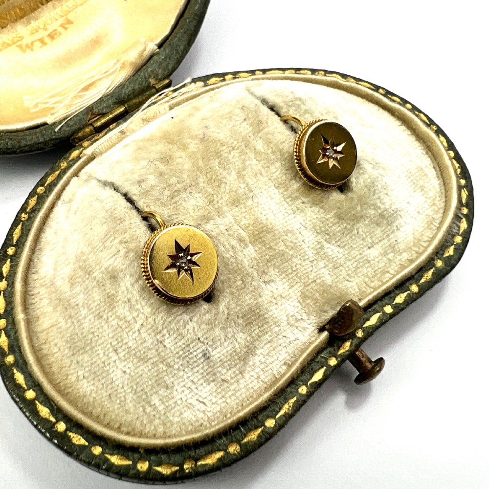 Tiny Victorian 15CT Gold and Diamond Earrings View III