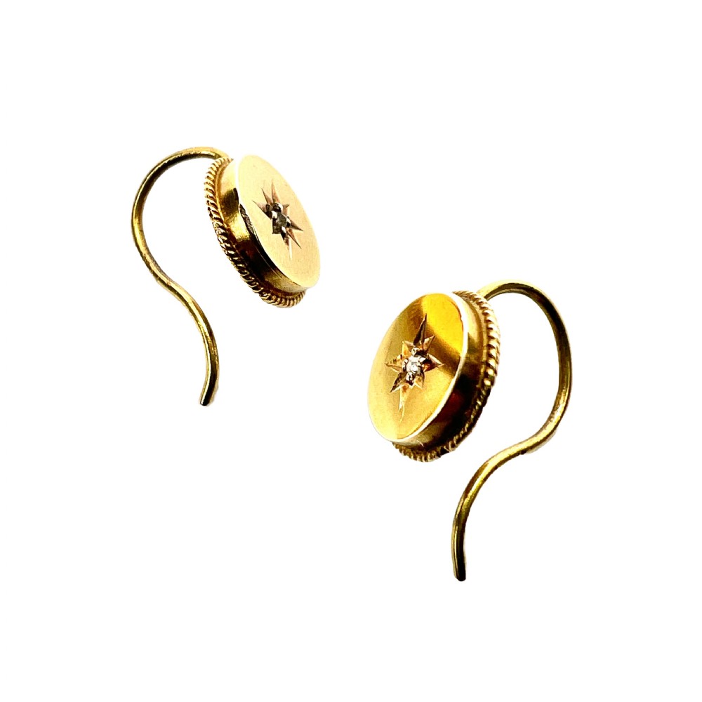 Tiny Victorian 15CT Gold and Diamond Earrings View V
