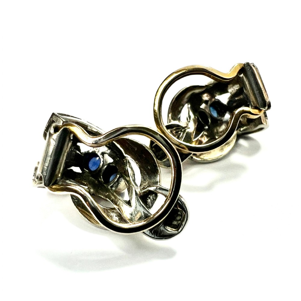 Vintage 18CT White Gold Sapphire Cabochon Ear Clips View II