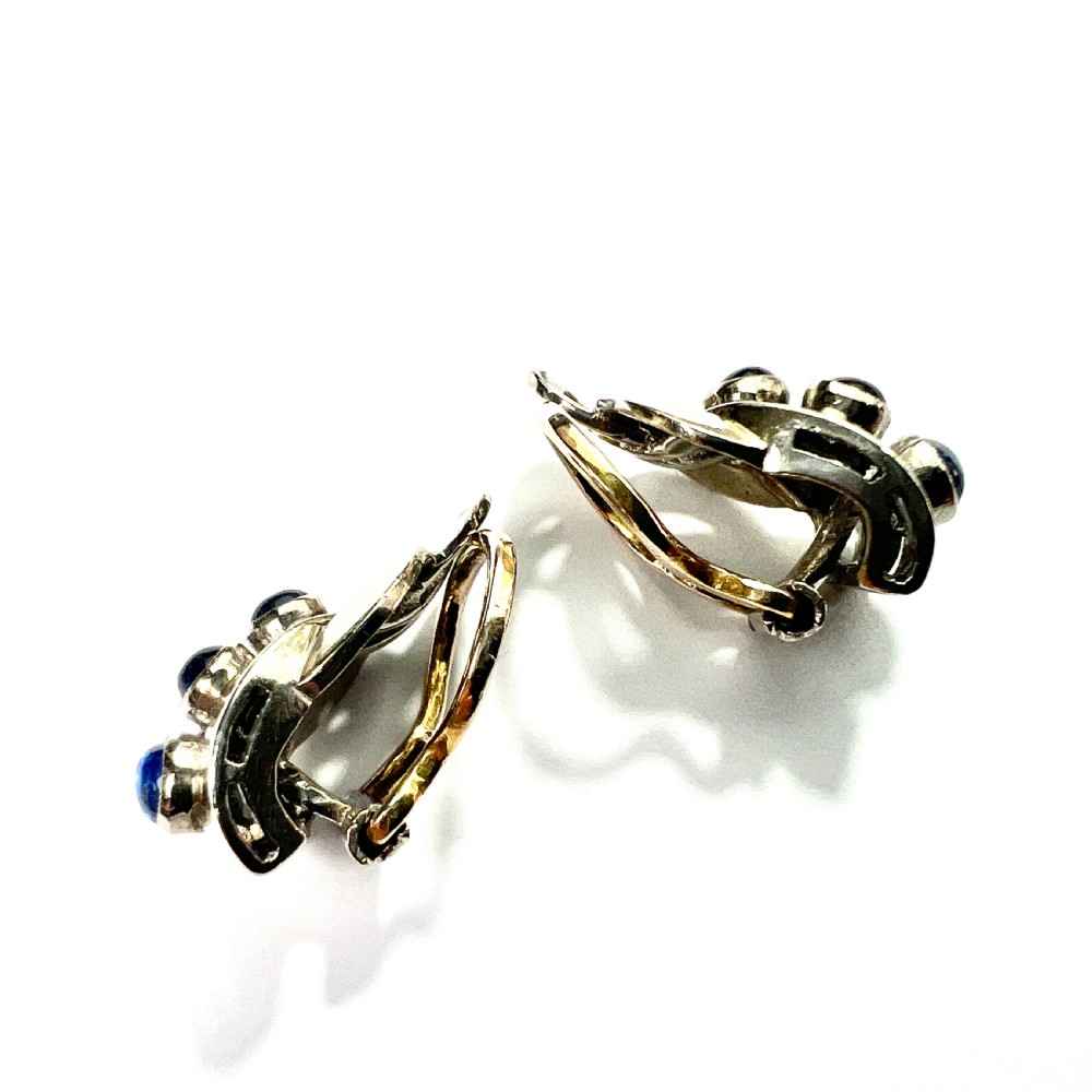Vintage 18CT White Gold Sapphire Cabochon Ear Clips View IV