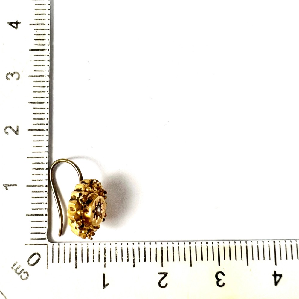 Victorian 15CT Gold and Pearl Flower Earrings View V