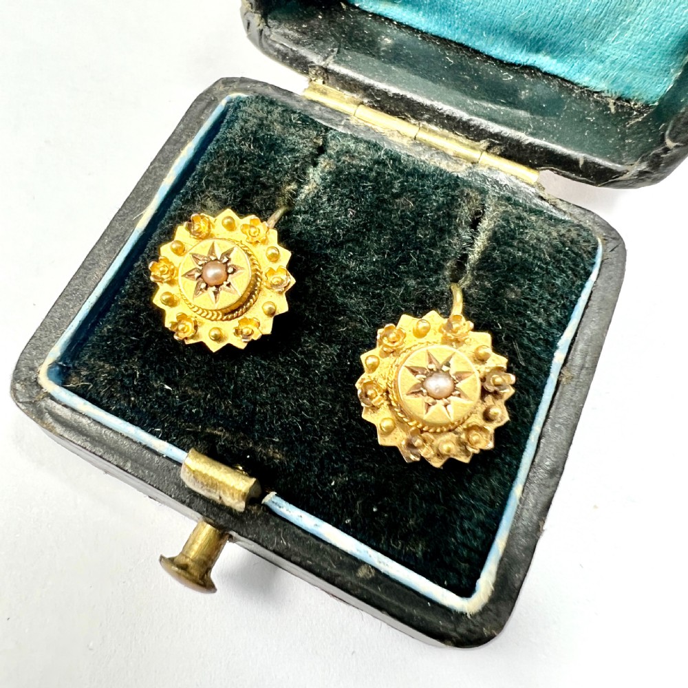 Victorian 15CT Gold and Pearl Flower Earrings View VII