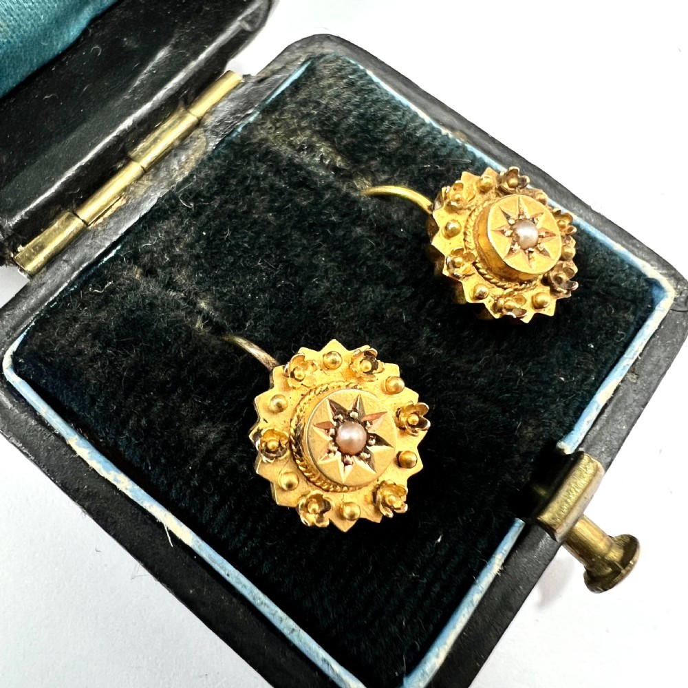 Victorian 15CT Gold and Pearl Flower Earrings View VIII