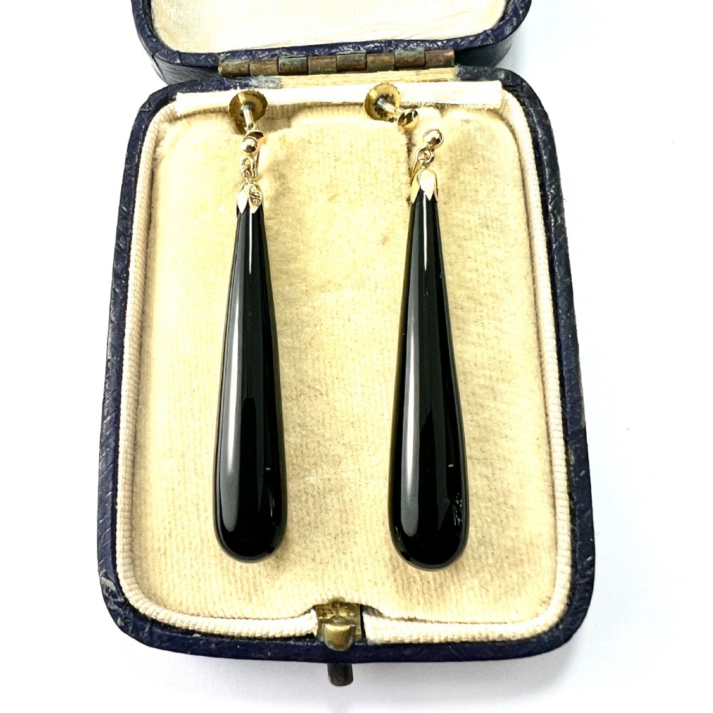Antique Onyx Teardrop Earrings in 9CT Gold