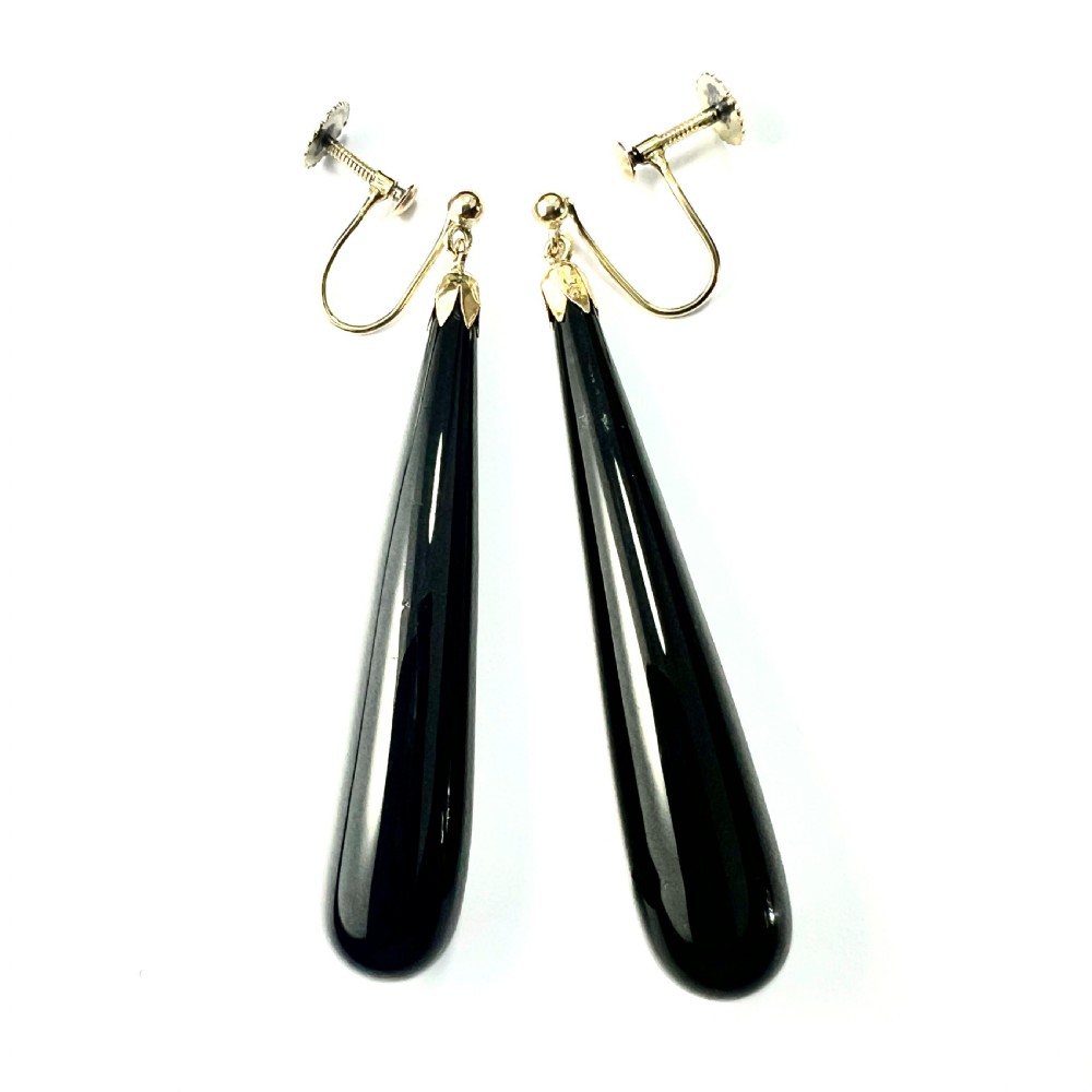 Antique Onyx Teardrop Earrings in 9CT Gold View II