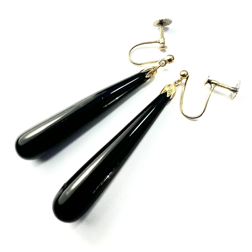 Antique Onyx Teardrop Earrings in 9CT Gold View III