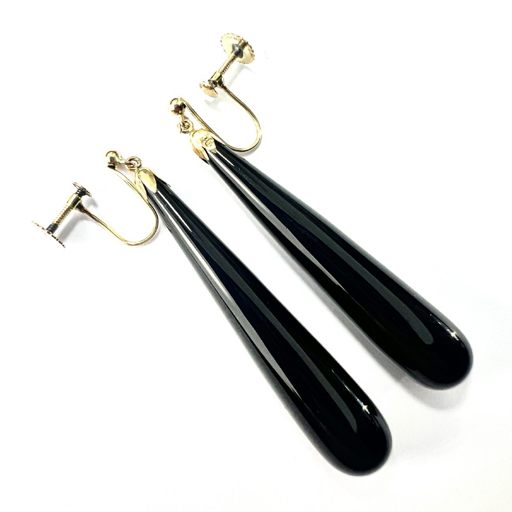 Antique Onyx Teardrop Earrings in 9CT Gold View V