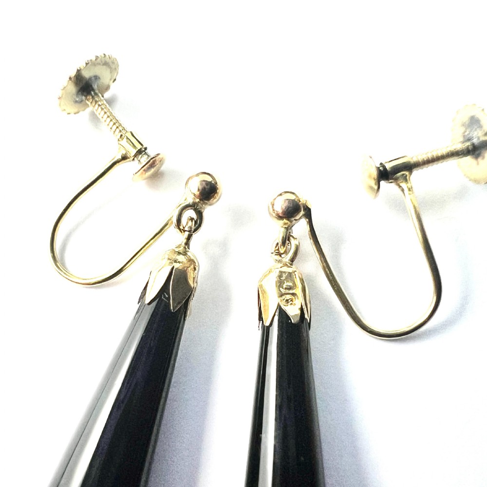 Antique Onyx Teardrop Earrings in 9CT Gold View VI