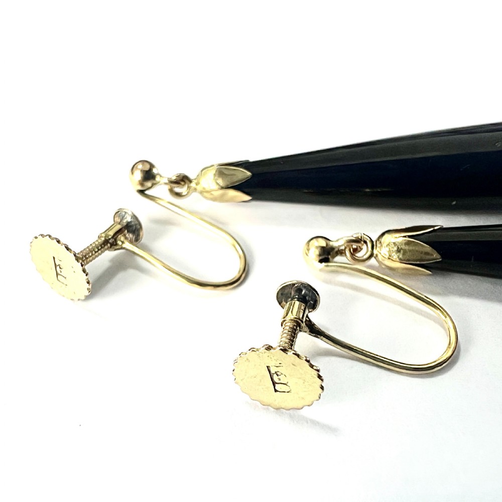 Antique Onyx Teardrop Earrings in 9CT Gold View VII
