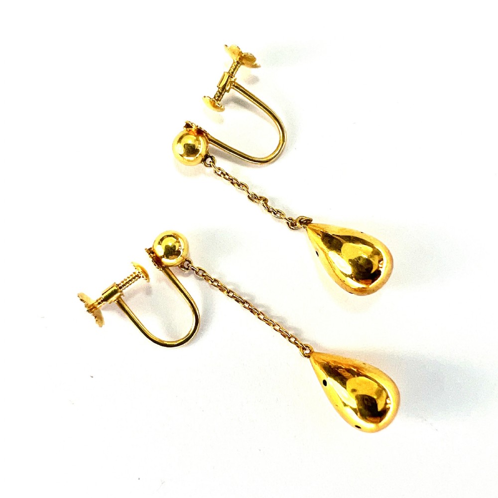 Victorian Gold Chain Teardrop Earrings View II