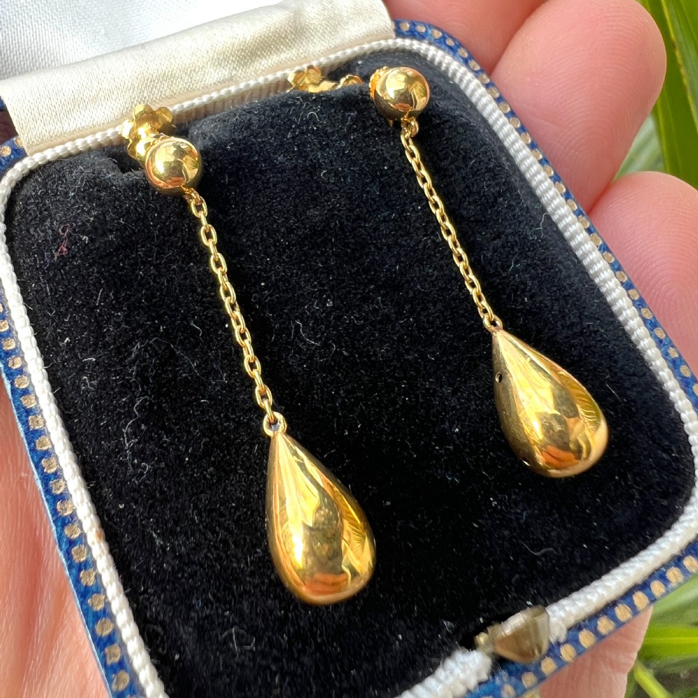 Victorian Gold Chain Teardrop Earrings View III