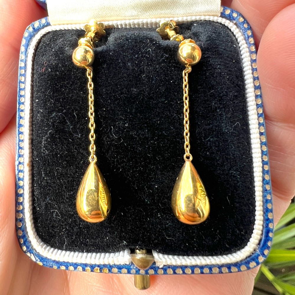 Victorian Gold Chain Teardrop Earrings View V