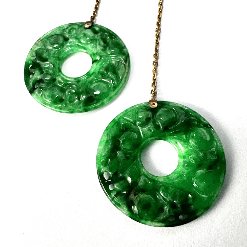 Edwardian Art Deco 9CT Gold Jade Chain Drop Earrings View IV