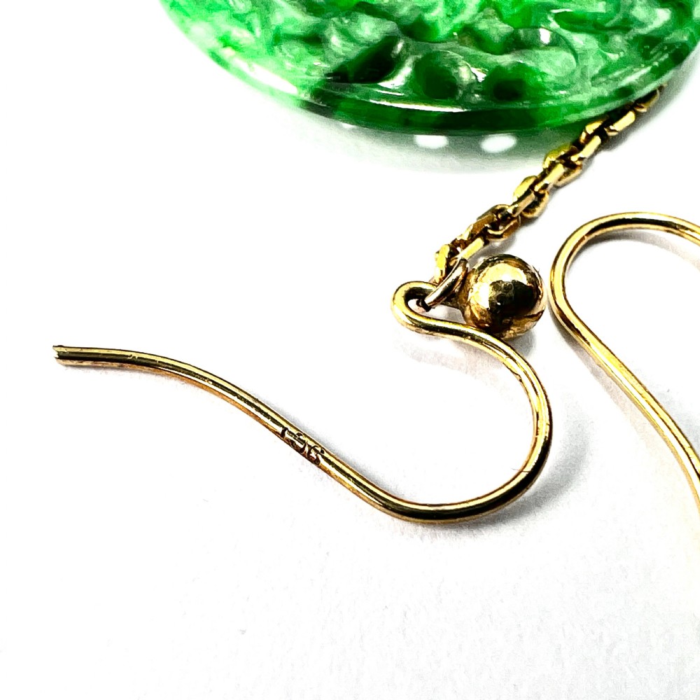 Edwardian Art Deco 9CT Gold Jade Chain Drop Earrings View VI