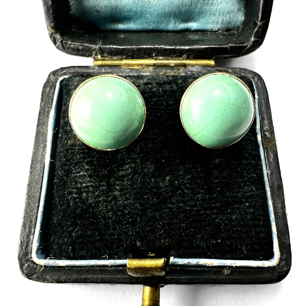 Antique Turquoise Cabochon Screw-on Stud Earrings View II