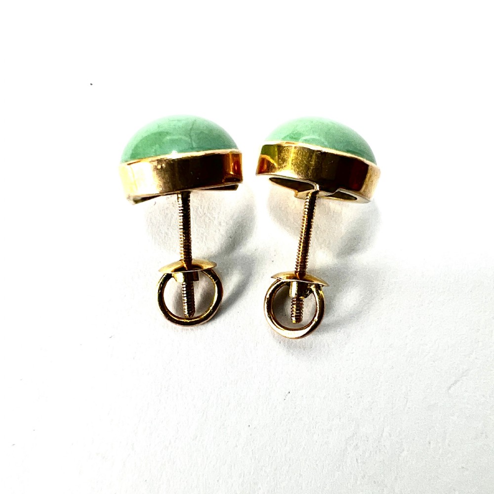 Antique Turquoise Cabochon Screw-on Stud Earrings View IV