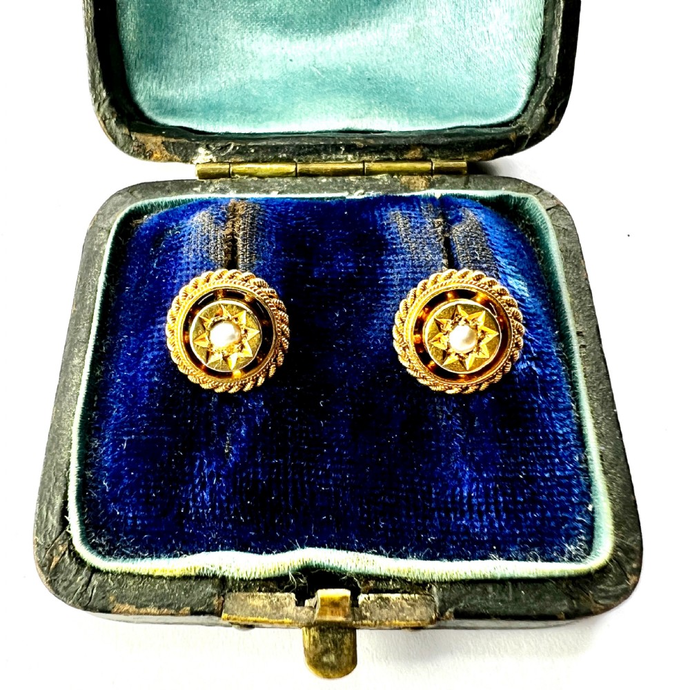 Victorian Star-set Pearl Gold Stud Earrings