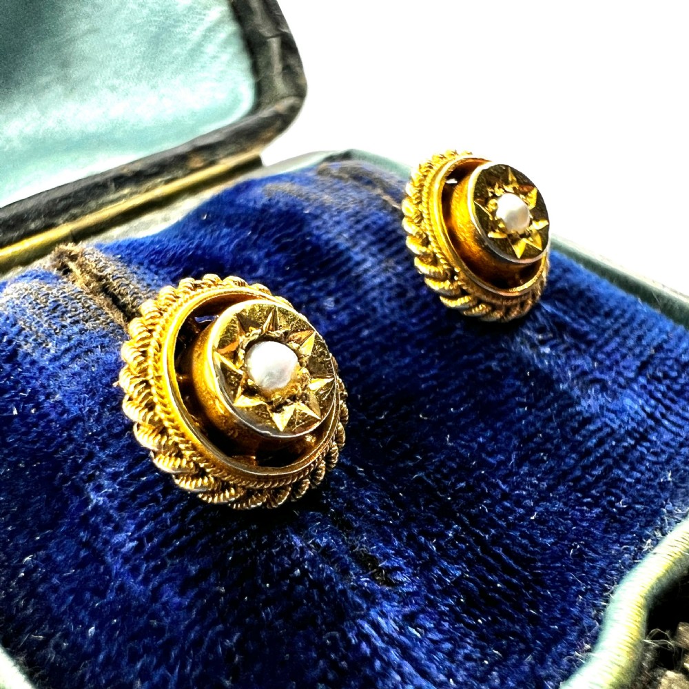 Victorian Star-set Pearl Gold Stud Earrings View II