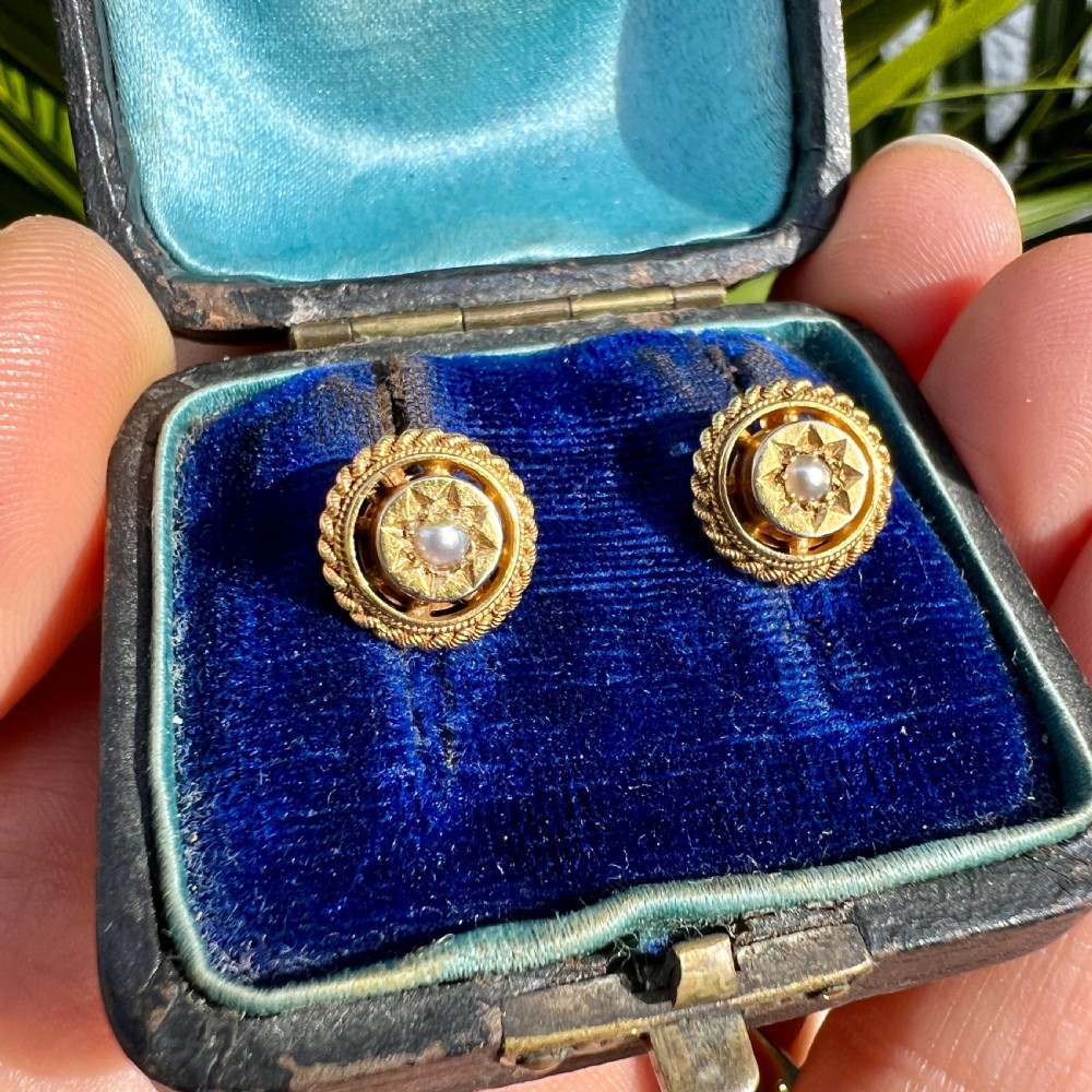 Victorian Star-set Pearl Gold Stud Earrings View III