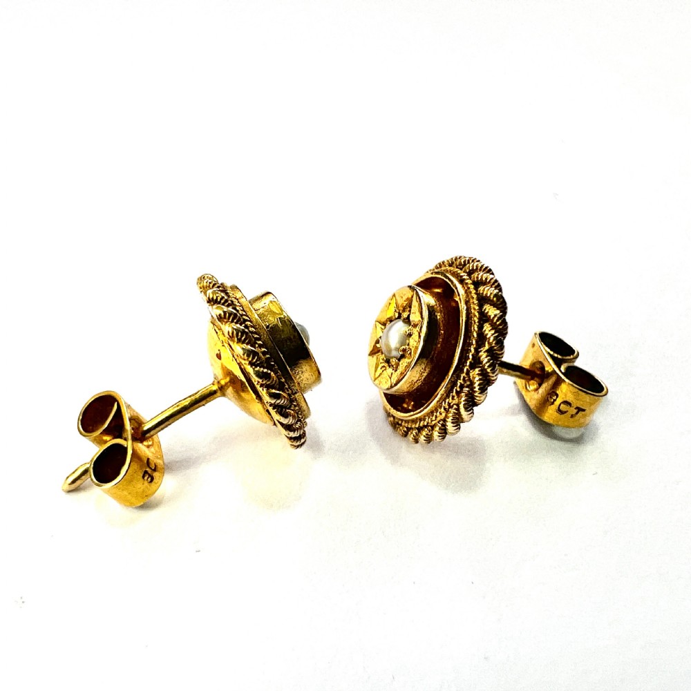 Victorian Star-set Pearl Gold Stud Earrings View V