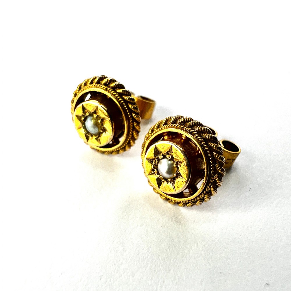 Victorian Star-set Pearl Gold Stud Earrings View VI