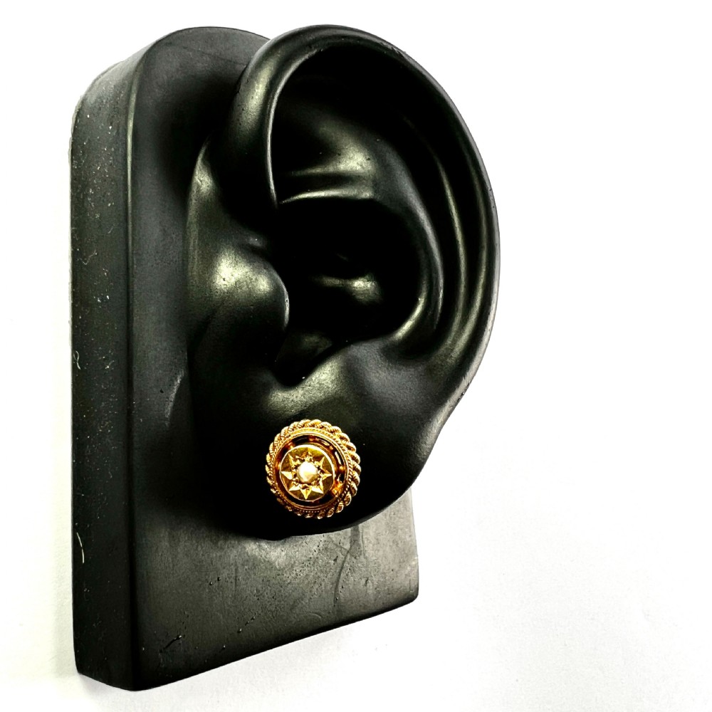 Victorian Star-set Pearl Gold Stud Earrings View IX
