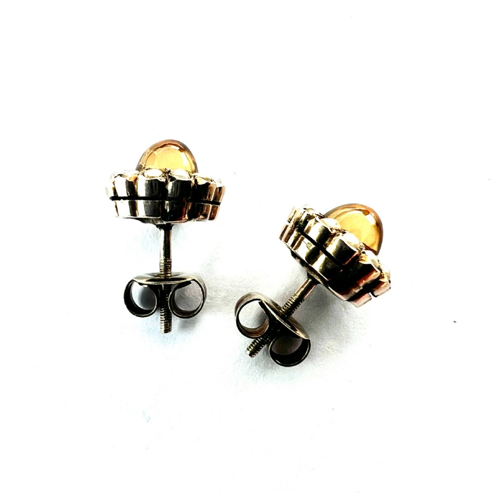 Antique Citrine and Pearl Halo Gold Stud Earrings View II