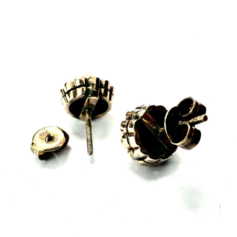 Antique Citrine and Pearl Halo Gold Stud Earrings View V