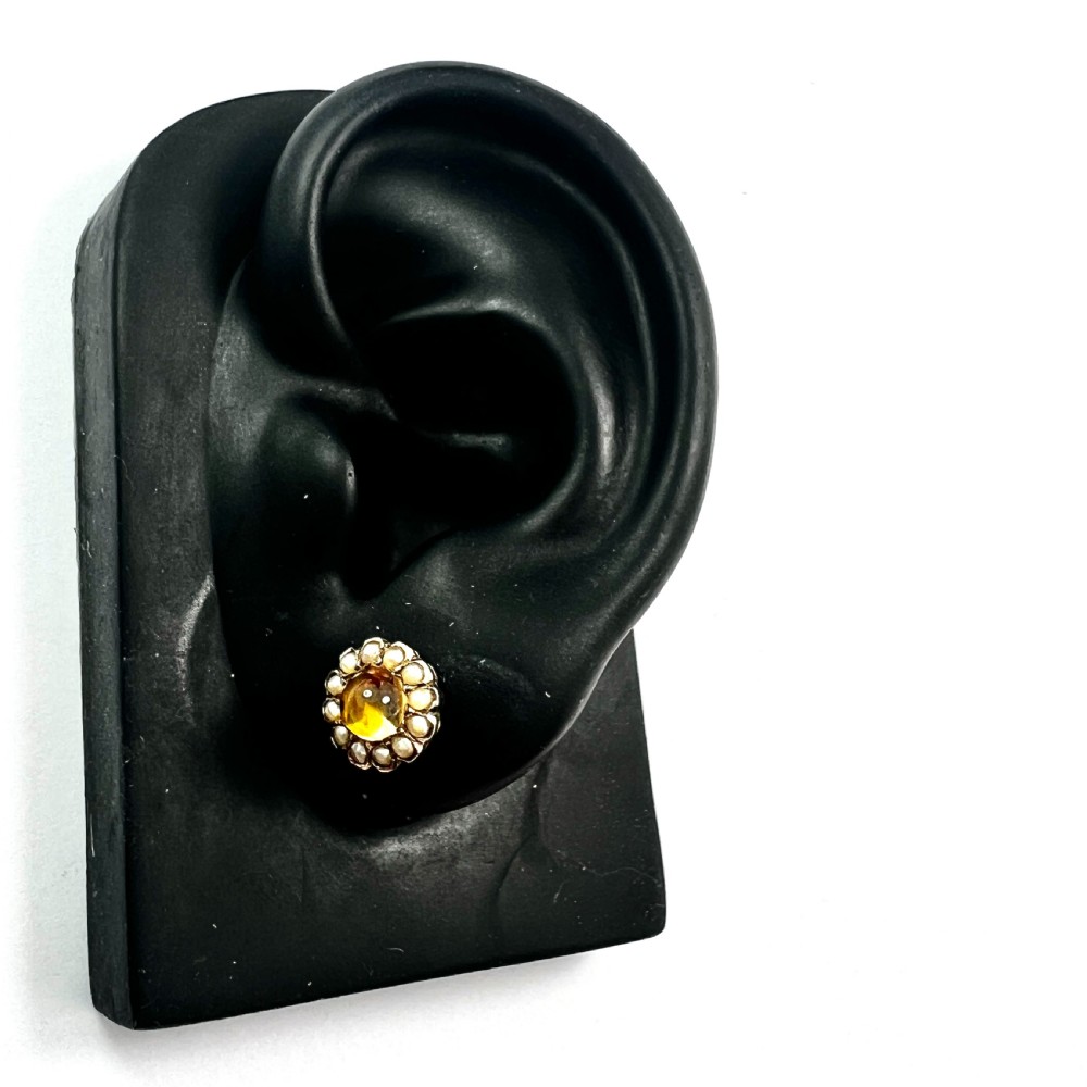 Antique Citrine and Pearl Halo Gold Stud Earrings View VII