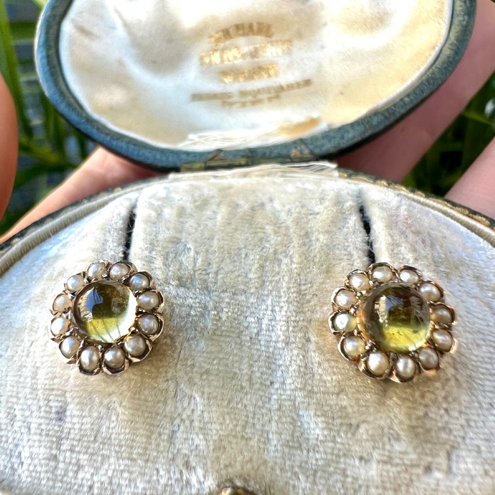 Antique Citrine and Pearl Halo Gold Stud Earrings View VIII