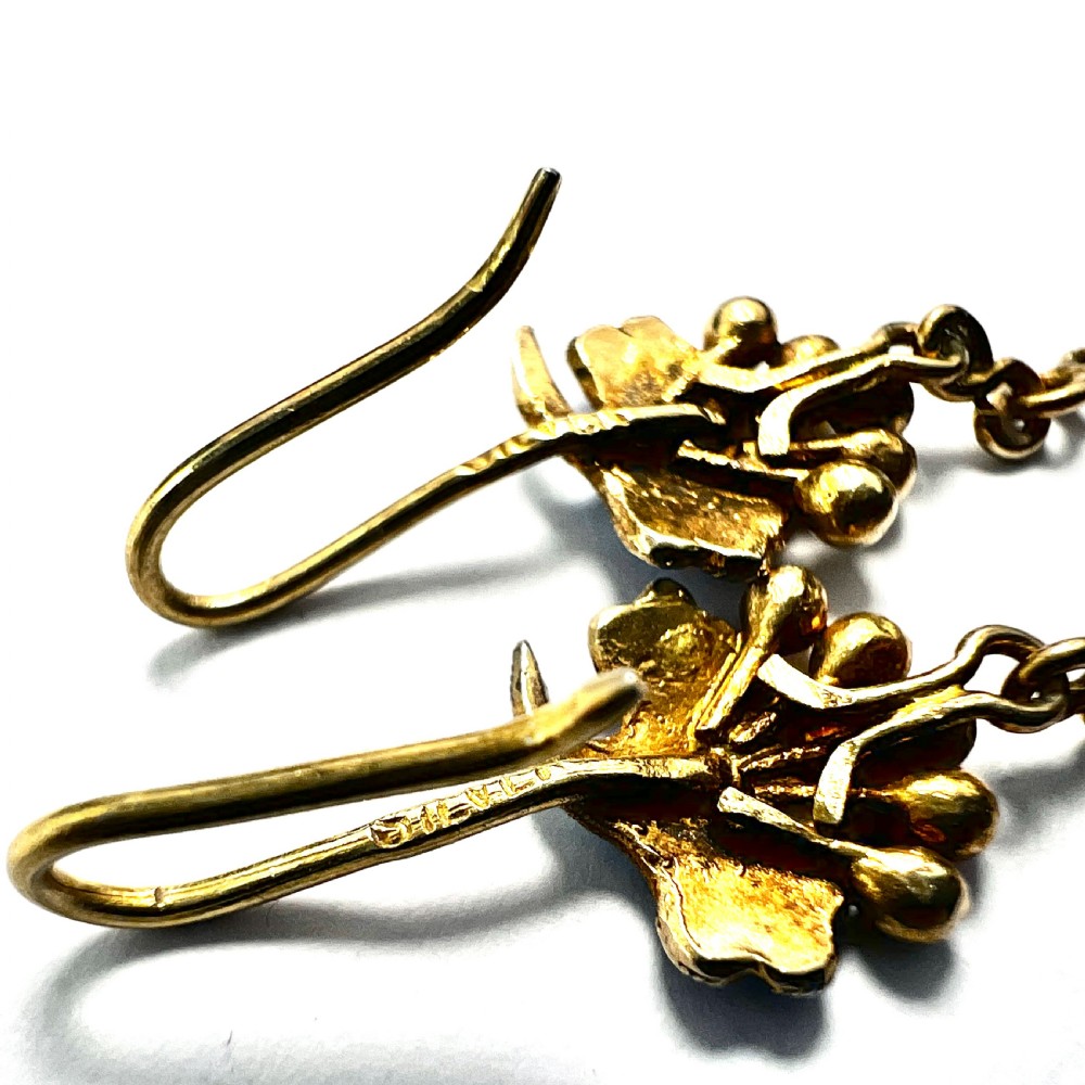 Antique Silver Gilt Blue Enamel Grape Earrings View VI