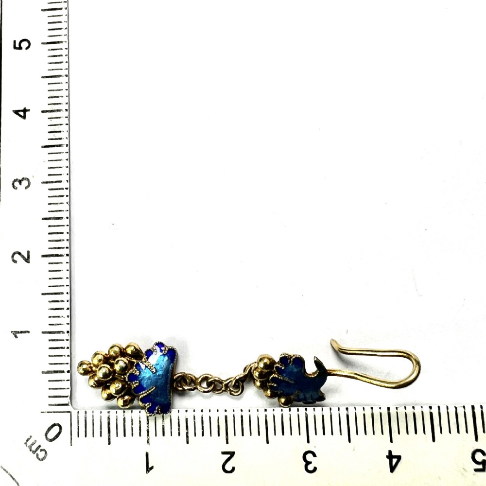 Antique Silver Gilt Blue Enamel Grape Earrings View VIII