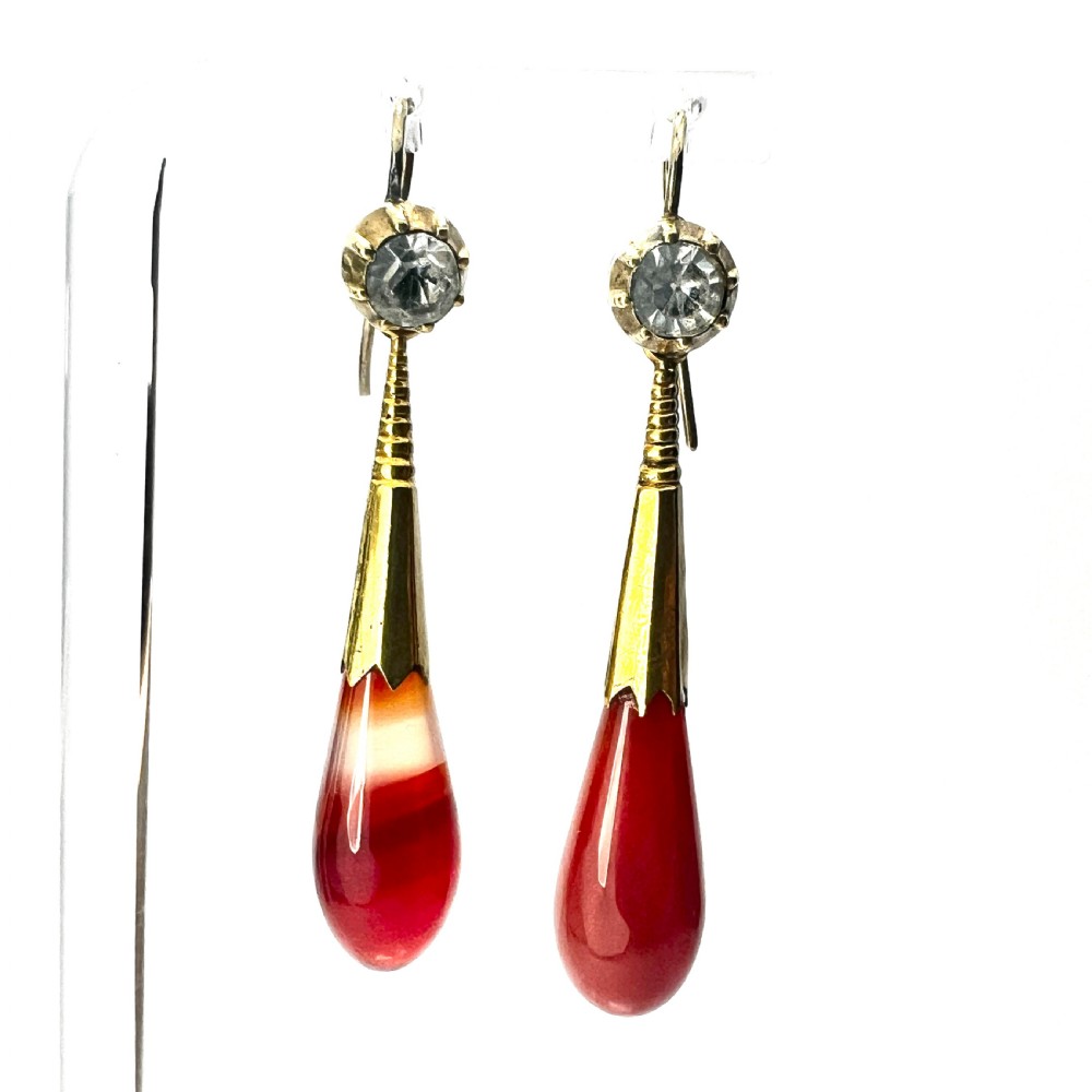 Victorian 18CT Gold Cased Paste and Agate Drop Earrings