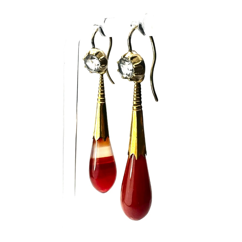 Victorian 18CT Gold Cased Paste and Agate Drop Earrings View II