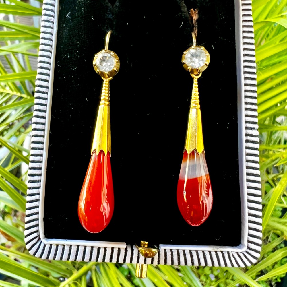 Victorian 18CT Gold Cased Paste and Agate Drop Earrings View III
