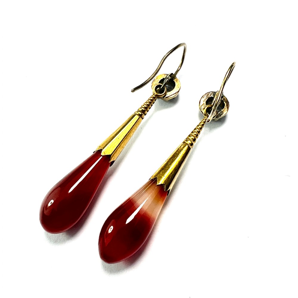 Victorian 18CT Gold Cased Paste and Agate Drop Earrings View V