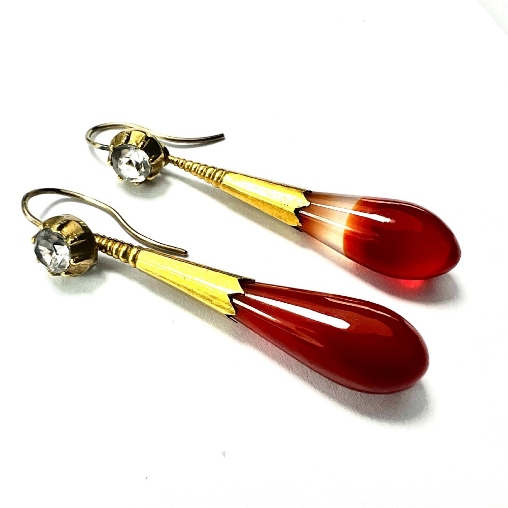 Victorian 18CT Gold Cased Paste and Agate Drop Earrings View VI