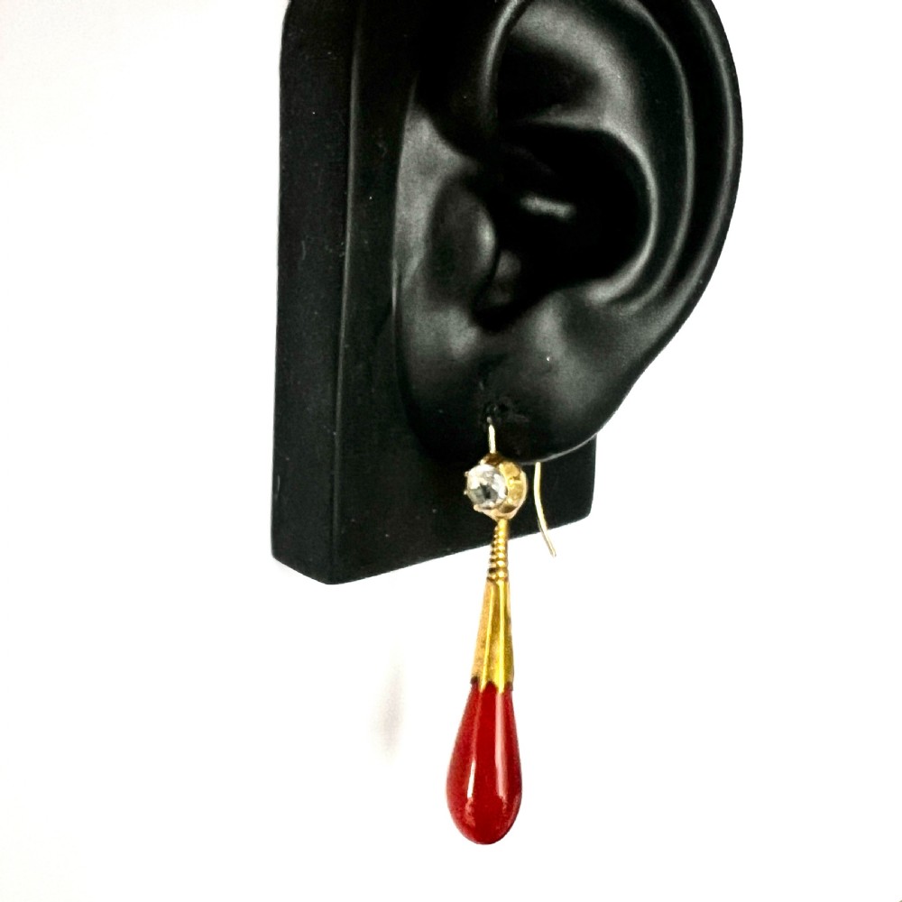 Victorian 18CT Gold Cased Paste and Agate Drop Earrings View IX