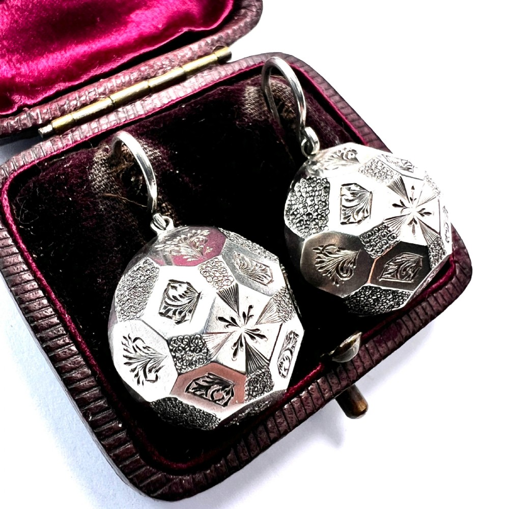 Rare Victorian Silver Aesthetic Period Dome Earrings View II