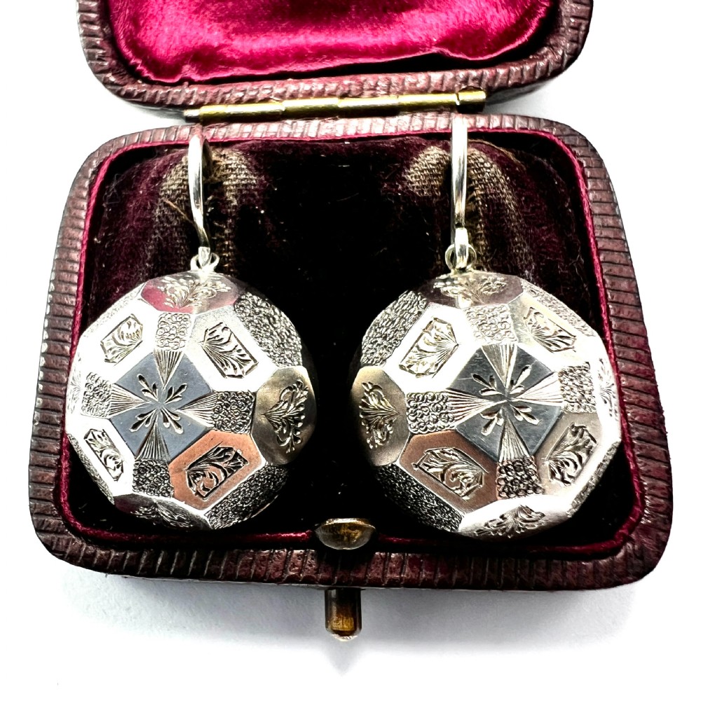 Rare Victorian Silver Aesthetic Period Dome Earrings View III