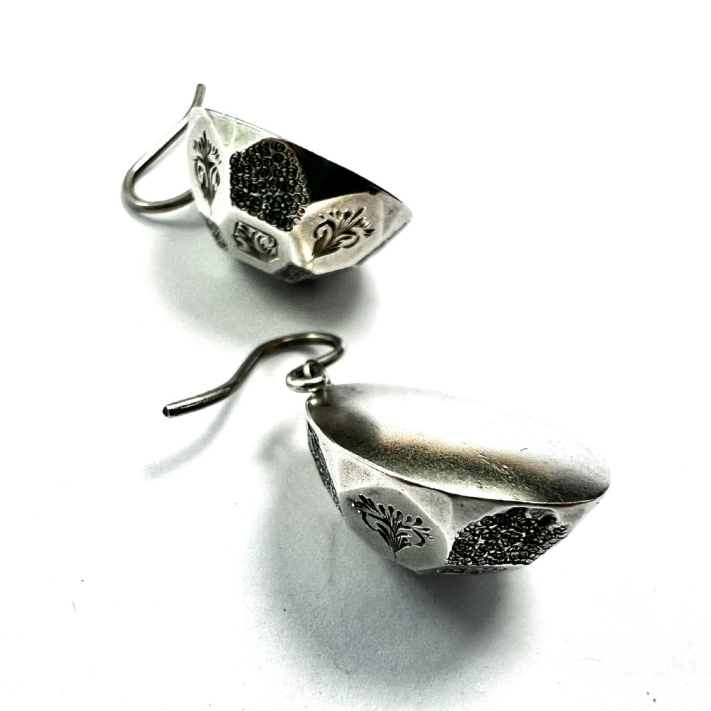 Rare Victorian Silver Aesthetic Period Dome Earrings View V