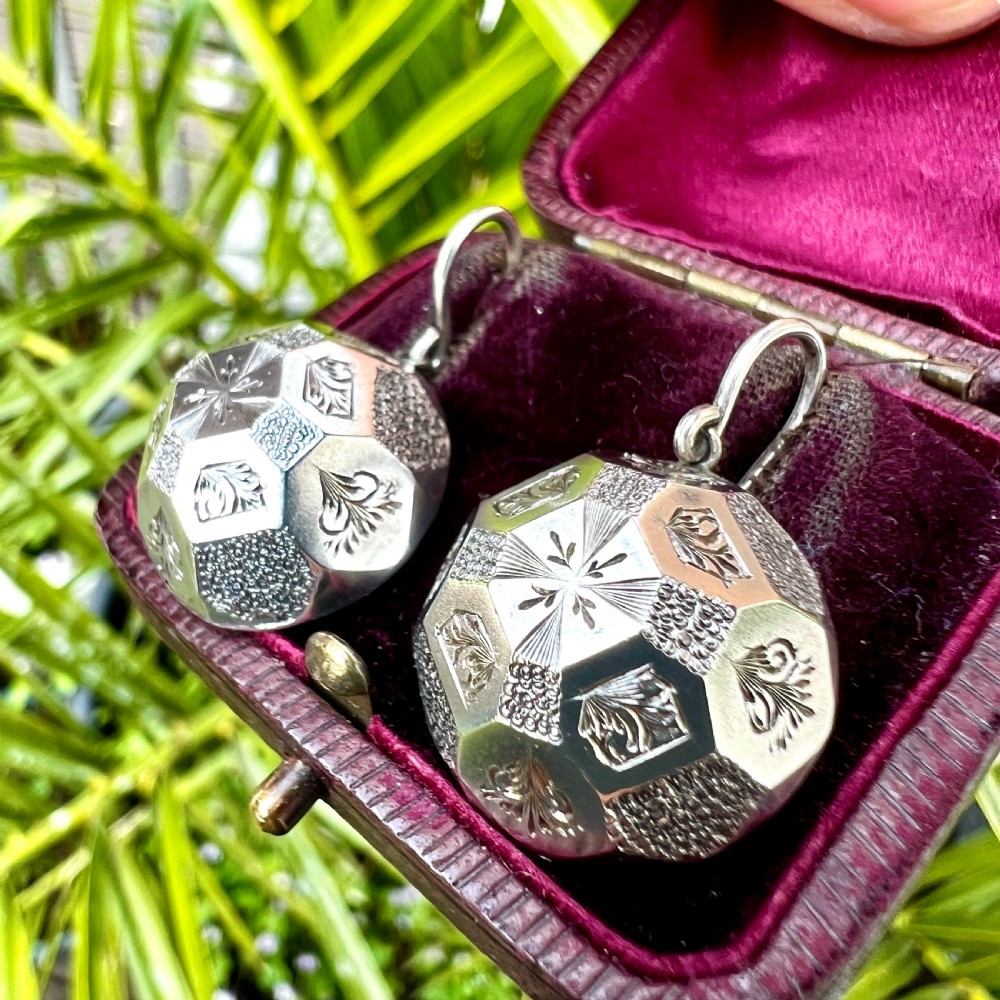 Rare Victorian Silver Aesthetic Period Dome Earrings View IX