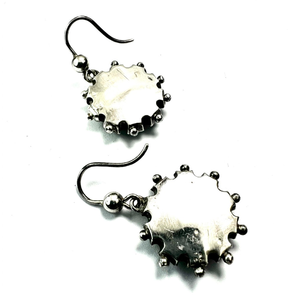 Victorian Silver Enamelled Forget me Not Earrings View V