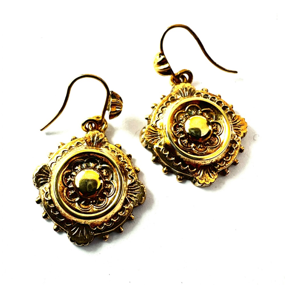 Ornate 1881 Victorian Silver Gilt Drop Earrings View III