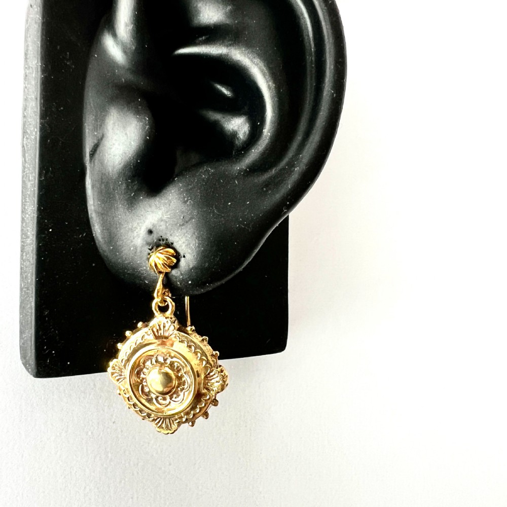 Ornate 1881 Victorian Silver Gilt Drop Earrings View V